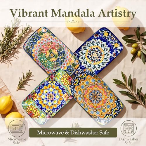 HaWare Boho 9.5 Inch Rectangular Dinner Plates Set of 4 - Image 6