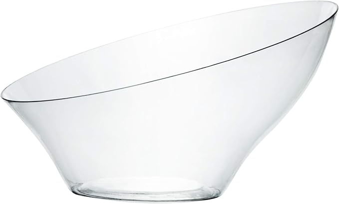 PLASTICPRO Disposable Angled Plastic Bowls Round Large Serving Bowl, Elegant for Party's, Snack, or Salad Bowl, Clear Pack of 4