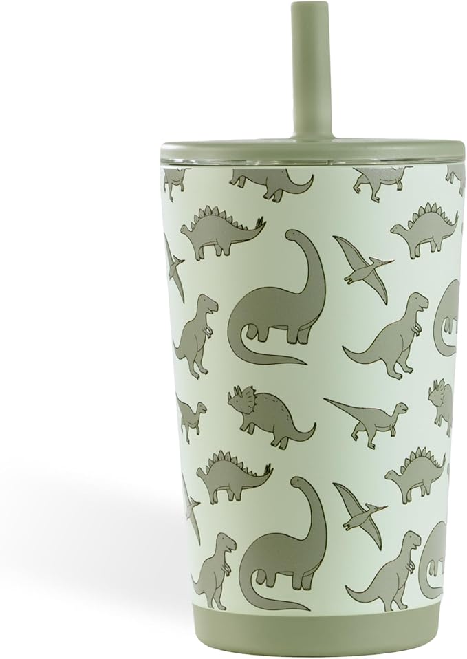 HydroJug Everyday Tumbler 14 oz – Ceramic-Lined Insulated Tumbler with Straw and Soft-Touch Lid, Cup Holder Friendly, Double-Wall Vacuum Insulation, Reusable Travel Cup – Dinosaur