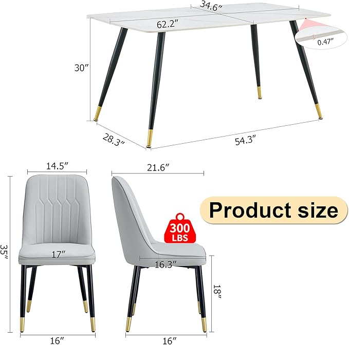 7 Piece Dining Table Set, Dinner Table Set for 6, Sintered Stone Kitchen Table Top and Modern Chairs Set of 6 for Kitchen Dining Room