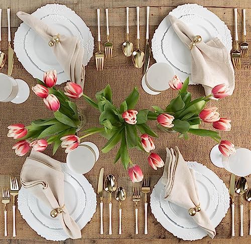 PLASTICPRO 64 Pack Elegant Disposable Plastic Plates Combo Set Includes 32 Dinner Plates and 32 Salad Heavy Duty Fancy Party Plates White Embossed Victorian Design - Image 3