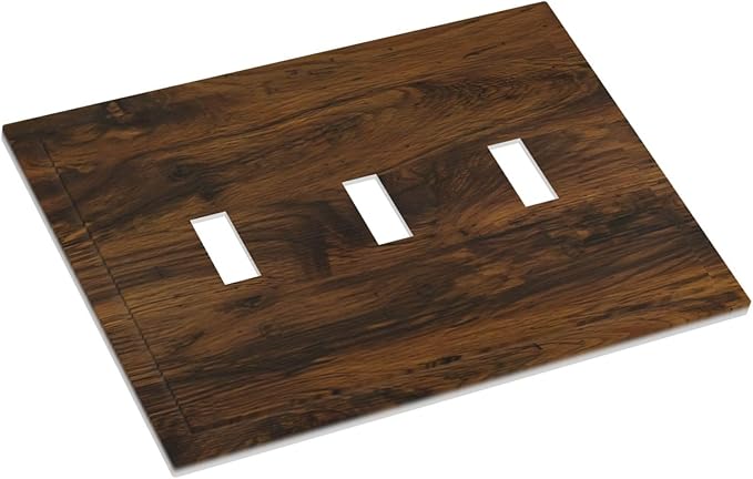 Light Switch Cover Brown Rustic Wood Grain Vintage Wooden Texture 3 Gang Wall Plate Triple Light Switch Plate Toggle Decorative Outlet Covers Electrical Switchplate for Cabin Bedroom Decor