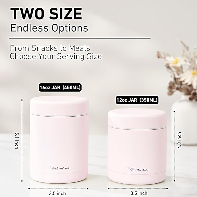 Stainless Steel Insulated Food Jar Set of 2 (16oz + 12oz) | Wide Mouth | Soup Thermo for Hot Food Lunch Container | Thermal LunchBox | Insulated Soup Bowl | Hot and Cold Lunch Box for Adults |