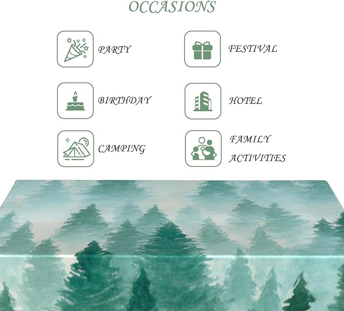 60x84 Inch Nature Rectangular Tablecloth Watercolour Pine Forest Fairyland Table Cloth Waterproof Durable Table Cover for Holiday Picnic Gaming Room BBQ Decor
