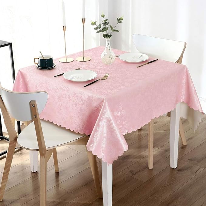 Smiry Square Table Cloth, Waterproof Heavy Duty Vinyl Tablecloths, Wipeable Washable Table Cover for Kitchen, Dining Room & Valentines(Pink, 54" X 54")