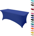 4FT Table Cloth for Rectangular Fitted Events Stretch Gemstone Blue Table Covers Washable Spandex Tablecloth Protector for Party, Wedding, Cocktail, Banquet, Festival