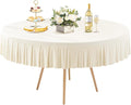 1 Pack Ivory Spandex Round Tablecloths for 72in Table, Stretchy Fitted 6FT Round Table Cloths, Wrinkle Free Table Cover with Skirt for Wedding Birthday Party Bridal Shower Banquet