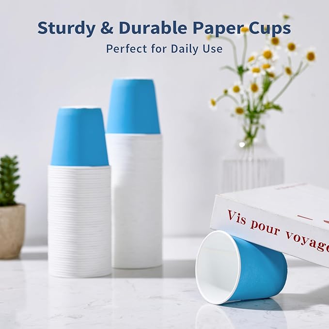 Turbo Bee 3oz Disposable Paper Cups 2400Pack, Small Bathroom Cups Bulk, Rinse Small Blue Paper Mouthwash Tumblers Perfect for Bathroom, Party, Picnic, Travel and Events
