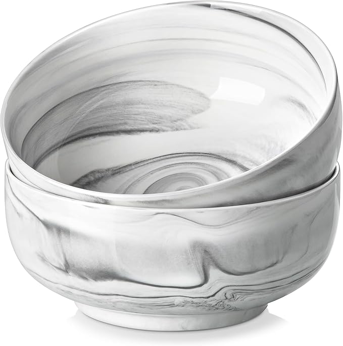MALACASA Large Soup Bowls Set, 44 OZ (7") Salad Bowl Cereal Bowl Set of 2,Marble Grey Ceramic Bowls for Kitchen, Dishwasher & Microwave Safe, Series REGULAR