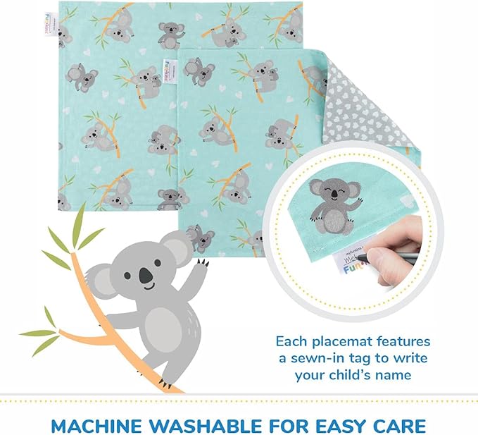 Funkins Reusable Cloth Placemats for Kids & Lunch Boxes | Reusable, Eco-Friendly | 15"x13", 2-ply, Thick, Absorbent, Machine Washable | Set of 2 Placemats (Ballerinas)