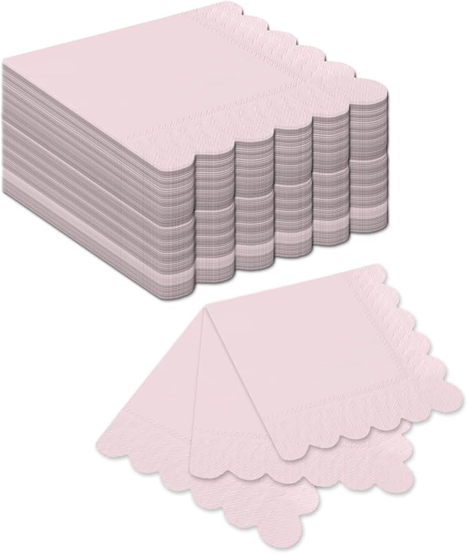 qiqee Grapefruit Pink Cocktail Dinner Napkins 5x5inch Disposable Beverage,Wedding, Birthday Party Dessert Wave Paper Napkins(120 Count)