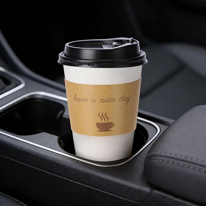 50 Pack 20 oz Disposable Paper Coffee Cups, Paper To Go Cups with Lids, Sleeve and Straw, Hot Paper Cups for Home, Office and Party (White 20oz)