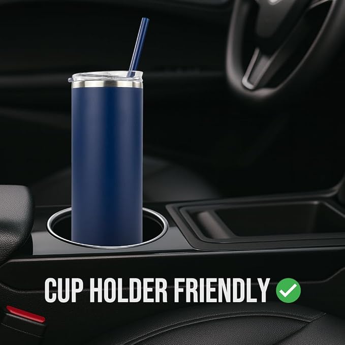 Hogg 20 oz Skinny Case (24 Units) - Navy Blue, Powder Coated Tumblers for Laser Engraving, Engravable Tumblers Bulk, Stainless Steel Cups Bulk, Insulated Cups with Lids and Straws