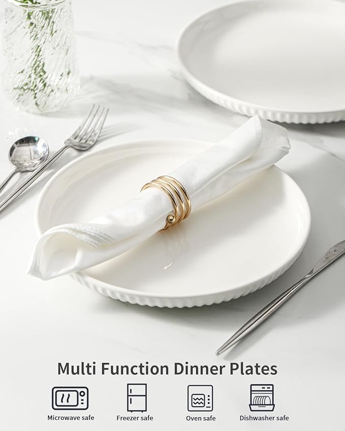 HASENSE Dinner Plate, 10 Inch White Ceramic Plates Set of 6, Dish Set for Steak, Pasta, Pizza, Appetizer, Round Dinnerware Dish for Kitchen, Serving Plate Microwave, Oven and Dishwasher Safe