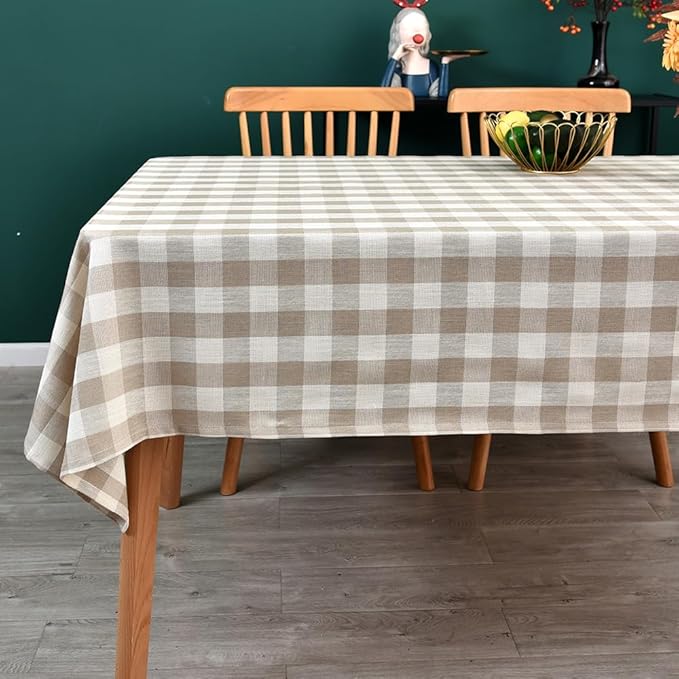 Gingham Tablecloth Rectangle Table Cloth Heavy Duty Cotton Checkered Table Cover for Spring Picnic Kitchen Dining(C-Beige, 52x52 inch)