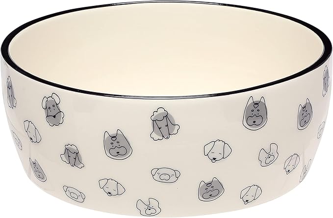 Pearhead Ceramic Dog Bowl, Holds 9 Cups, Dog Faces Pattern Stoneware Food and Water Dish, Microwave and Dishwasher Safe, XL (Pack of 6)