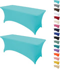 2Pack 4FT Table Cloth for Rectangular Fitted Events Stretch Sky Blue Table Covers Washable Spandex Tablecloth Protector for Party, Wedding, Cocktail, Banquet, Festival