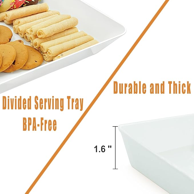 Serving Tray Platter, 4 Pcs Food Tray for Veggie Fruit Snack Dessert Cookie Cheese, Food Trays for Party Supplies Display, Plastic Platters for Serving Food, Large White Trays, BPA Free