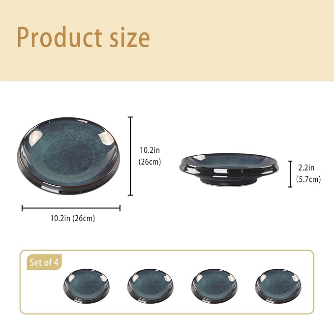 Ceramic Pasta Bowls, Set of 4, Reactive Glazed Pasta Bowls, Large, Wide Mouth, Suitable for Salads, Desserts, and Fruit, Microwave-, Dishwasher-, and Oven-Safe