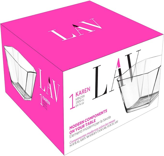 LAV Clear Glass Serving Bowl for Salad, Popcorn, Fruits 64.25 oz, Unique Geometric Squared Shape, Modern Design for Your Servings, Great Choice for Casual Gatherings and Family Dinners