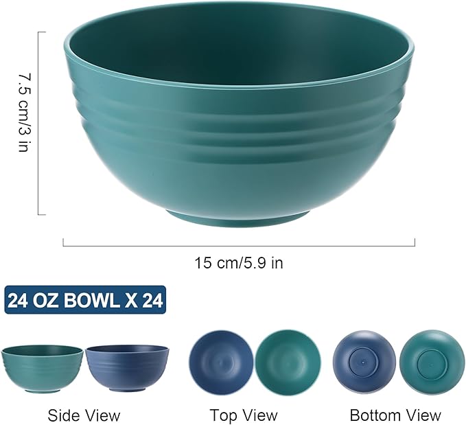 Eccliy 24 Pcs Wheat Straw Bowl Sets, Unbreakable Cereal Bowl 24 oz, Microwave and Dishwasher Safe Bowls for Cereal, Salad, Snack and Soup, Winter Style(Blue, Green)