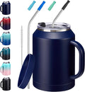 50 oz Mug Tumbler with Handle and Straw - 2-in-1 Lid, Insulated Metal Iced Coffee Thermal Cup, Stainless Steel Water Mugs, Double Wall Vacuum Water Cups Keep Cold-36H Hot-24H, 50oz Large Flask Jug