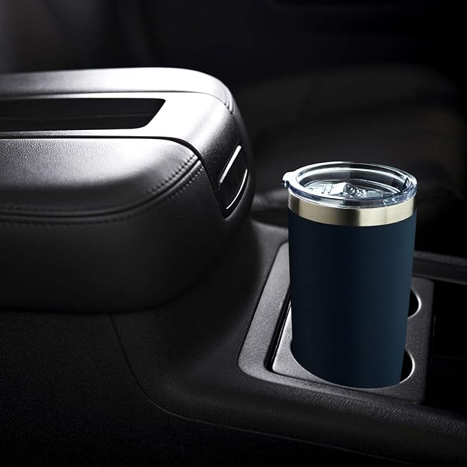 COMOOO 20oz/8Pack Double Wall Vacuum Insulated Coffee Travel Mug Stainless Steel Tumbler Bulk with Lid and Straw Durable Powder Coated Insulated Coffee Cup for Cold & Hot Drinks, Navy, 8 Pack