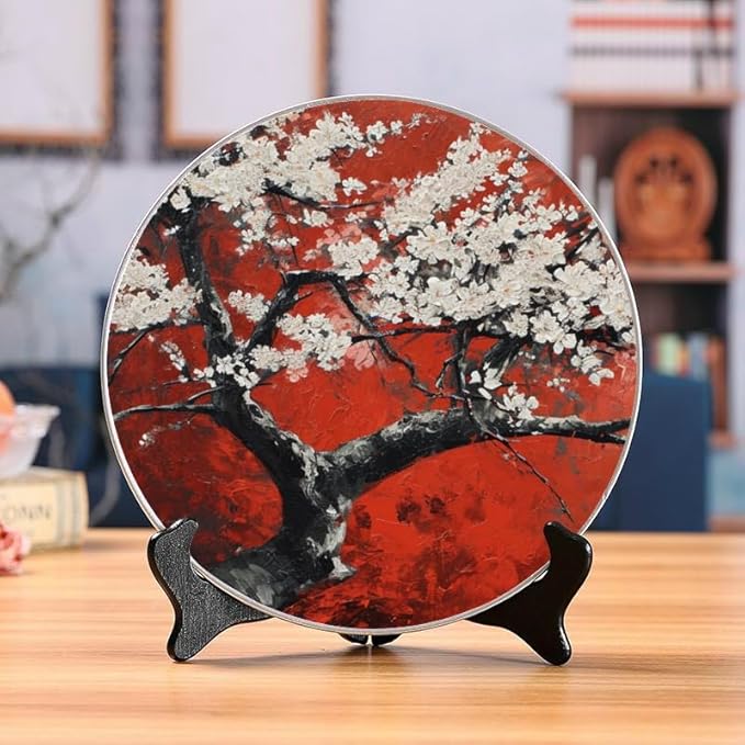 Decorative Ceramic Plates 10'' with Display Stand Delicate Flowering Tree Perfect for Wall Hanging Home and Office Decor DP-267785372
