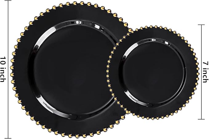 EI 60pcs Black Plastic Plates,Black and Gold Plastic Plates Disposable,Fancy Heavy Duty 10" Dinner & 7" Dessert Plate for Party,Birthday,Anniversary,Wedding,Afternoon Tea,Business Events,Banquets
