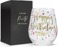 Your Dream Party Shop Happy Birthday Wine Glass, 22oz Stemless with Gold Print - Gift for Adults and Women, Happy Birthday Cups For Women