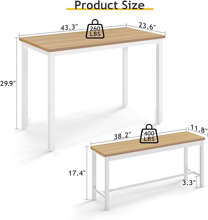 Rovibek Dining Table Set for 4 with 2 Benches – Space-Saving Kitchen Table Set for Kitchen & Dining Room, White