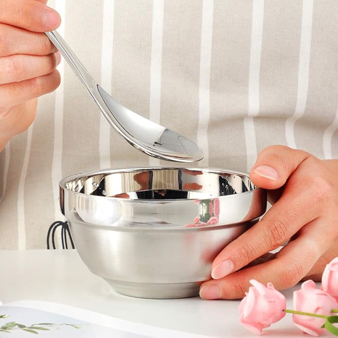 10pcs stainless Steel Bowls Set，4.48Inches Double Walled Insulated Large Serving Rice Cereal Salad noodle，350ml Unbreakable Deep Bowl for kitchen Restaurant，Dishwasher Safe