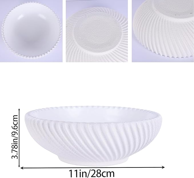DOVDOV White Beveled Edge Decorative Bowl Large Modern Fruit Bowl Home Decor Bowl for Kitchen Countertops, Coffee Tables, or Entryway Tables Minimalist Key Holder and Centerpiece Fruit Bowl