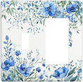 Light Switch Cover Blue Watercolor Flowers Retro Floral Leaves 2 Gang Toggle Rocker Combo Socket Cover Wall Plates Decorative Switch Plates and Outlet Covers for Bathroom Bedroom Decor
