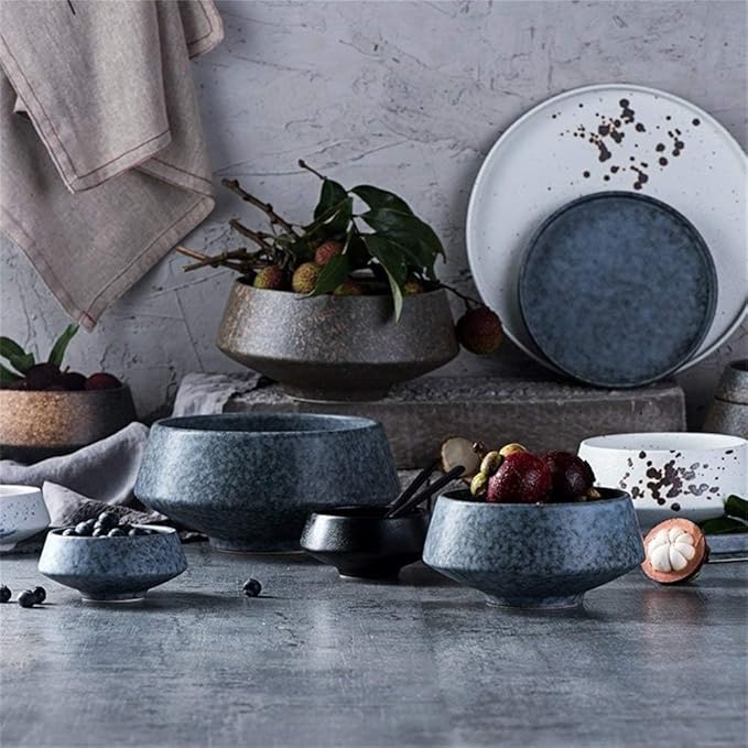Bowls Japanese Style Irregular Noodle Bowls Fruit Salad Noodle Soup Bowl Dinnerware Set Ceramic Bowls Tableware(Large)