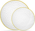 PLASTICPRO 128 Piece Combo Plates Set includes 64 7'' inch Plate & 64 9'' inch Plates Clear Plastic Organic hammered Design Party With Gold Rim,heavyweight Elegant, Dishes,