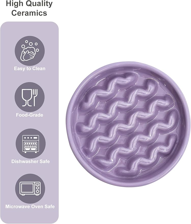 Ceramic Maze Dog Slow Feeder with Non-Slip Silicone Rim – Heavy-Duty Stoneware Bowl with Puzzle Pattern for Bloating & Obesity Prevention (Purple-M)