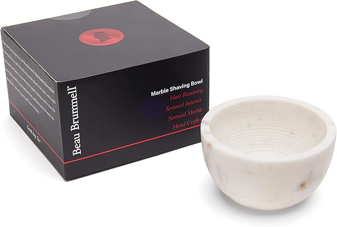 Beau Brummell The Original Marble Shaving Soap Bowl Handmade from 100% Natural Marble with Interior Grooves for Maximum Lather | Heat Retaining Stone Provides a Luxurious Hot Shave Experience