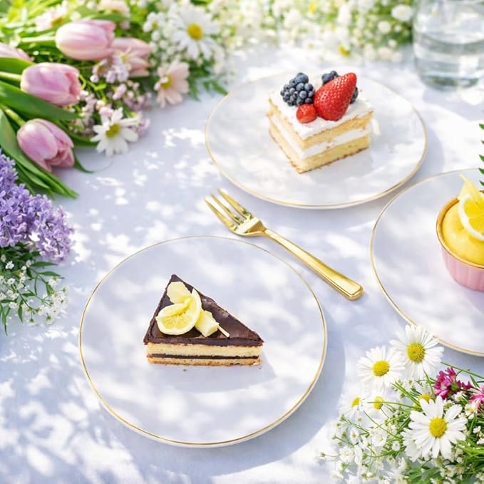 Festiva 400Pcs Gold Dessert Plates 6.3" with Forks 5"- 200PCS Small Disposable Dessert/Cake/Appetizer Plates and 200PCS Forks - Serve 200 Guests for Birthday Party& Wedding &Valentine's Day