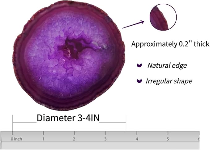 Crystal Cup Mats for Drinks Agate Geode Coaster Set of 4 with Rubber Bumpers 3-4'' Purple Sliced Cup Coaster for Family Bar Party Home Decoration Gift