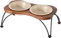 Ceramic 6.3-inch Raised Double-Bowl Set with Non-Slip Stand, 1.5 Cup Food or 15 oz Water Dishes for Small Dogs, Wide Opening with Rounded Edges(Oat Beige)