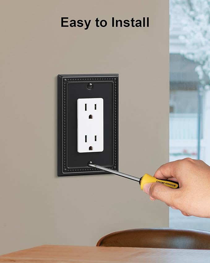 2-Pack Decorator Outlet Cover Plate, Pearls Decorative Switch Plates and Outlet Covers, Black Metal Wall Plates for Electrical Outlets, Receptacle, GFCI Outlet, Dimmer Switch