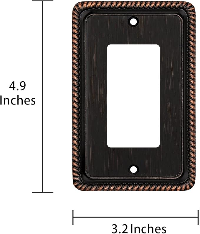 Henne Bery Rope Edge Decorative Wall Plate Switch Plate Outlet Cover (Single Decorator, 3 Pack, Aged Bronze)