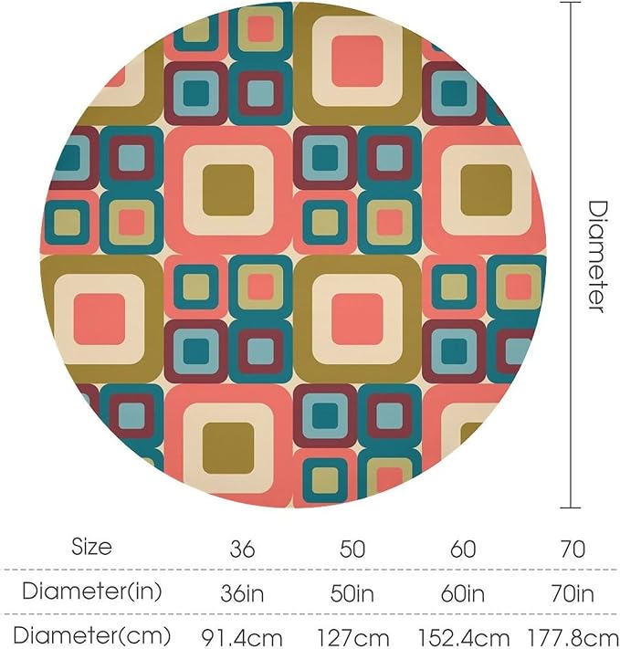 Abstract Geometric Round Tablecloth, Mid Century Modern Middle Century Abstract Patterns Print Tablecloth for Home Party Dining Room Kitchen Decor 70Inch(178cm)