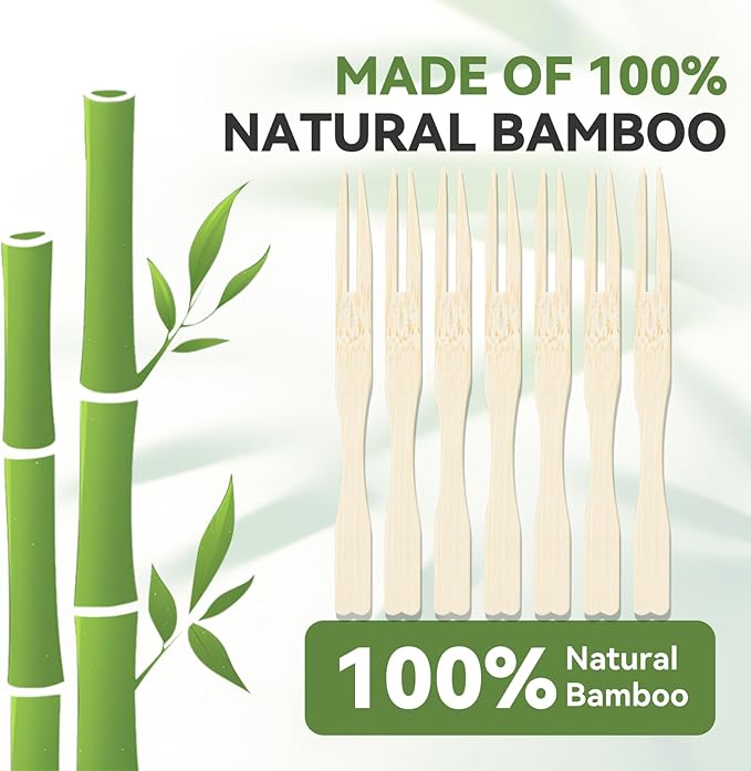 100PCS Cocktail Picks, Fancy Forks for Appetizers, Decorative Skewers for Appetizers Drinks Party Fruit, 3.5 Inch Long Wooden Bamboo Food Forks Charcuterie Boards Accessories