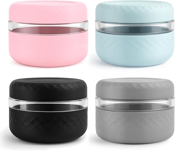 4 Pack 16 oz Glass Lunch Bowl Containers with Lids | Leak & Spill Proof, BPA-Free, Microwave & Dishwasher Safe, Airtight Meal Prep & Food Storage Jar for Lunch, Salad, Soup, Oats, Stew, Yogurt
