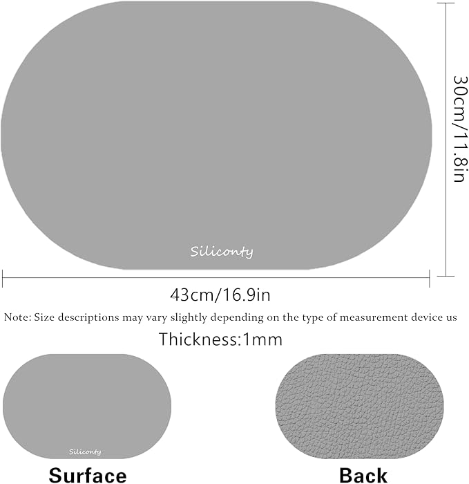 Silicone Placemats, Oval Placemats Set of 4. Heat-Resistant and Easy to Clean Siliconty Mats, Non-Slip Silicone Placemats for Table Protection. (4, Light Gray)