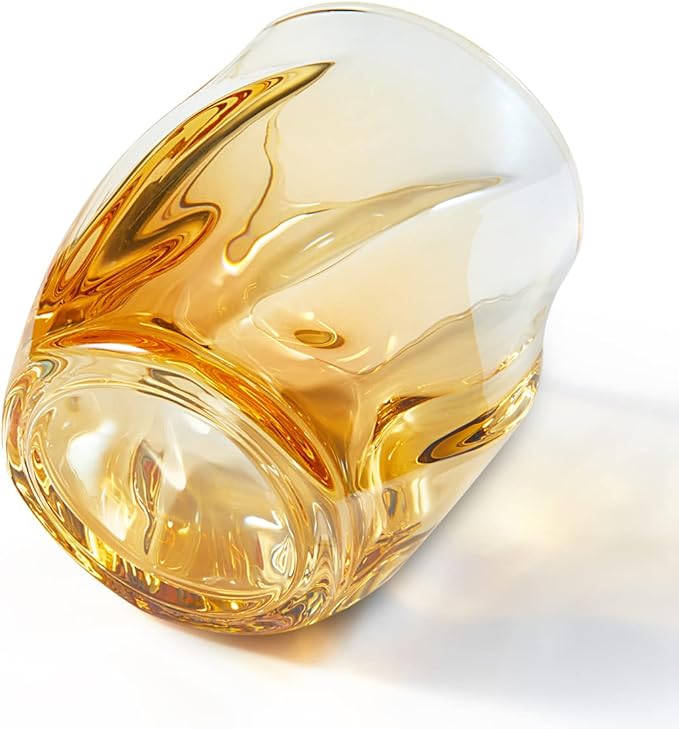 Whiskey Glasses Set of 2, Rocks Glass, 8.5 OZ Drinking Glasses, Creative Twisted Crystal Old Fashioned Cocktail Glass Tumbler for Bourbon, Scotch, Tequila, Cognac, Rum