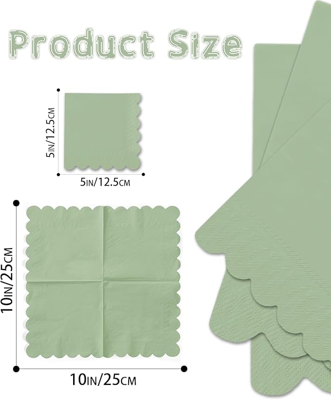 qiqee Reed Green Cocktail Dinner Napkins 5x5inch Disposable Beverage,Wedding, Birthday Party Dessert Wave Paper Napkins(120 Count)