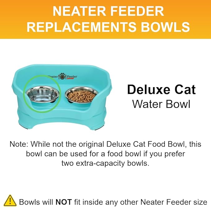 Neater Pet Brands 1.5 Cup (12 oz.) Shallow Stainless Steel Cat Bowls, 1 Single Neater Feeder Replacement Bowl (Deluxe Model), Metal Cat Dishes for Food and Water, Whisker Friendly, Dishwasher Safe